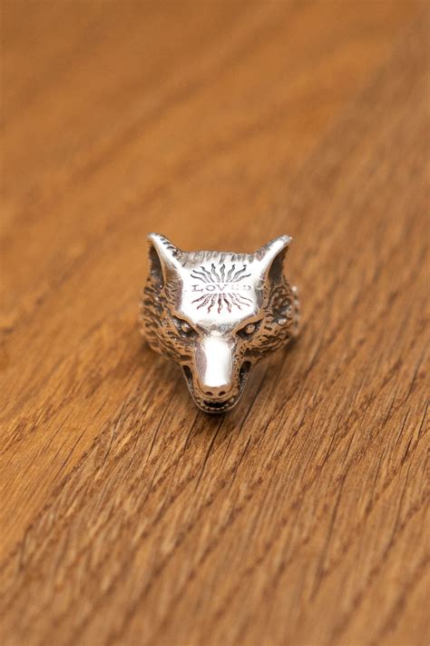 sterling silver anger forest wolf head.